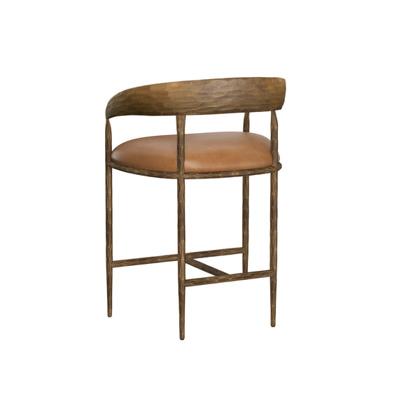 Zanatta Hammered Brass & Tan Leather Counter Stool - Stool Side View | Bone & Brass