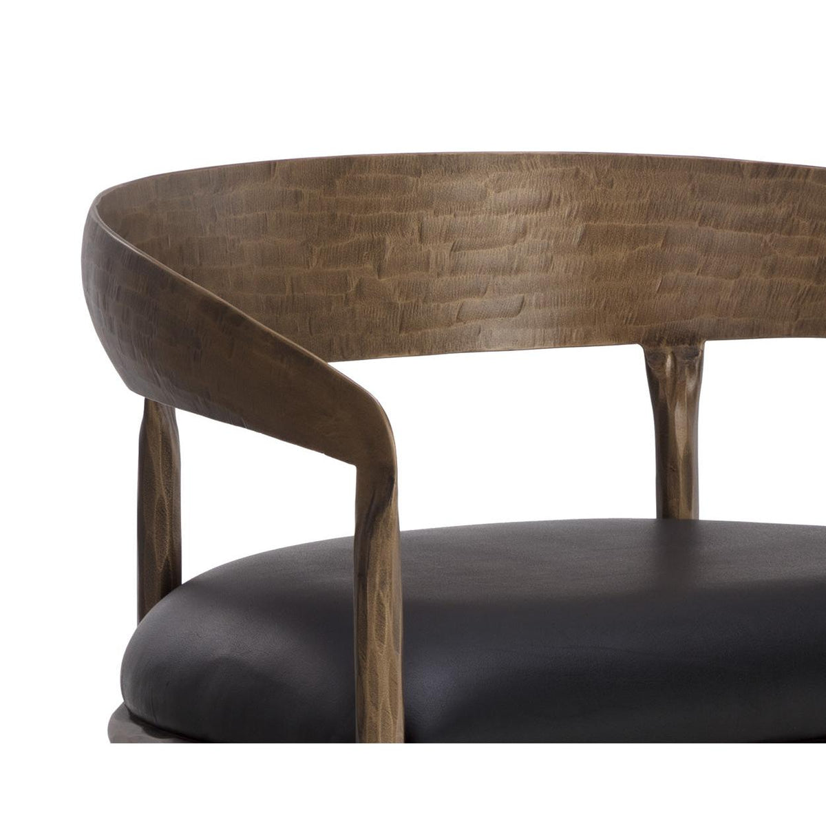Zanatta Charcoal Black Leather & Antique Brass Barstool - Stool Side View | Bone & Brass