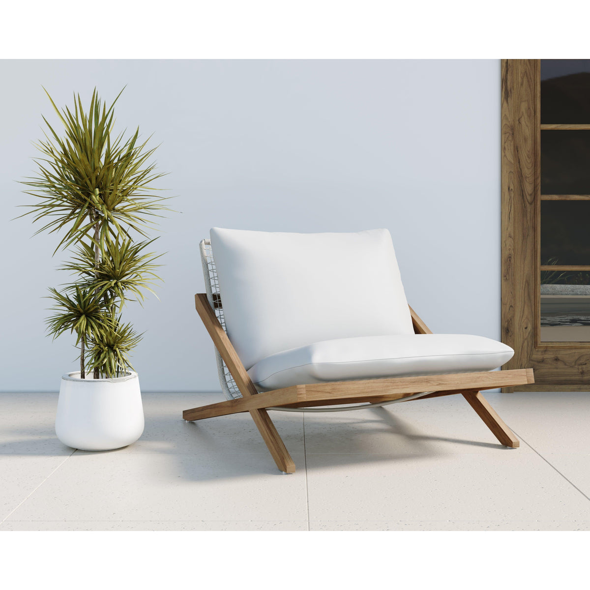 Bari Teak & Grey Rope Outdoor Lounge Chair
