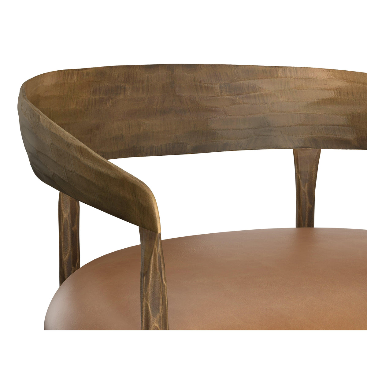 Zanatta Hammered Brass & Tan Leather Barstool - Stool Seat Detail | Bone & Brass