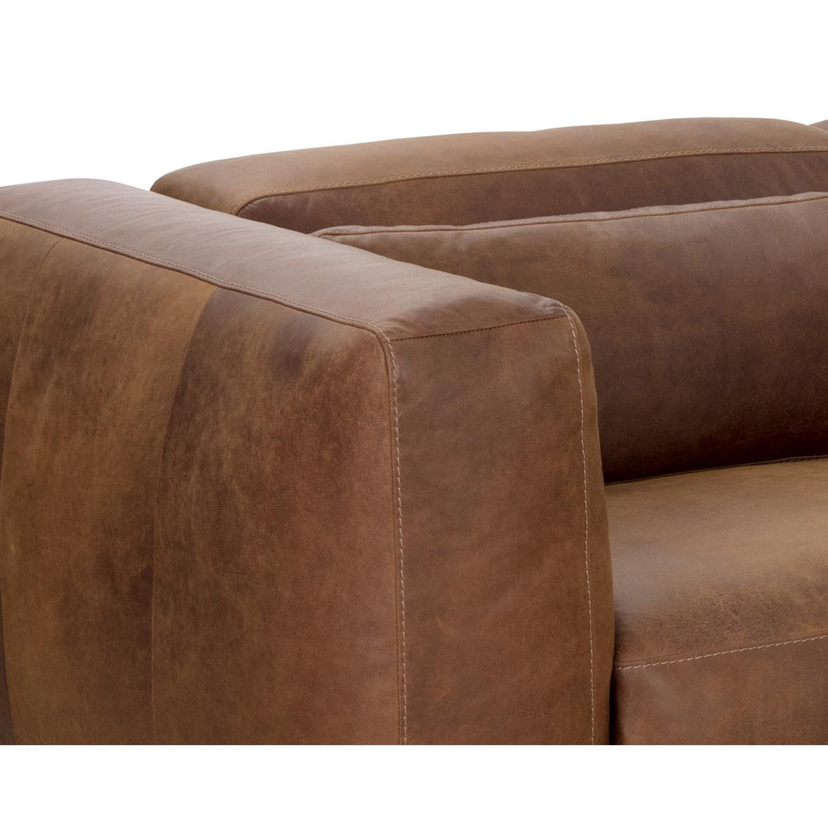 Beau Tobacco Leather Sectional Sofa with Chaise - RAF - Sectional Cushion Detail | Bone & Brass