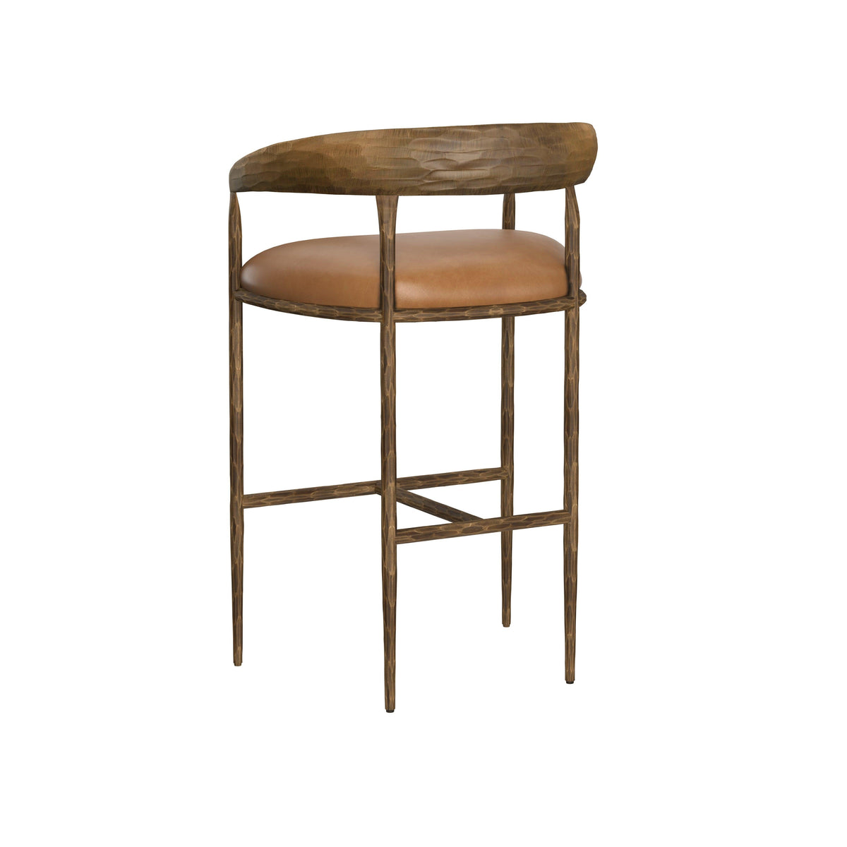 Zanatta Hammered Brass & Tan Leather Barstool - Stool Detail | Bone & Brass