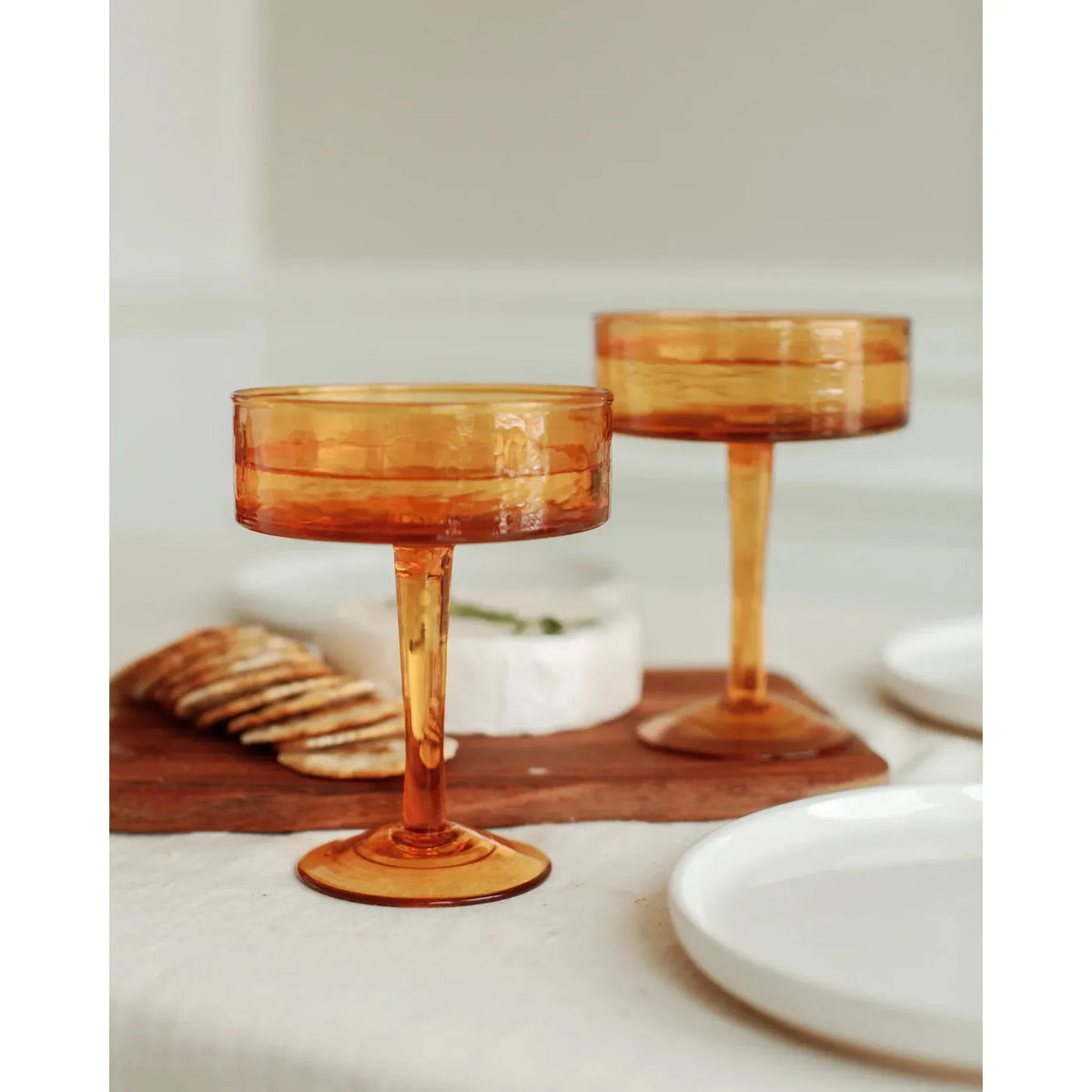 Handblown Hammered Coupe Cocktail Glass Pair