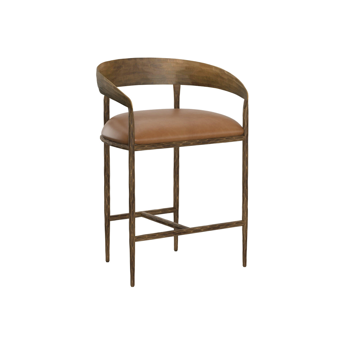 Zanatta Hammered Brass & Tan Leather Counter Stool | Bone & Brass