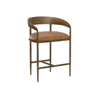 Zanatta Hammered Brass & Tan Leather Counter Stool | Bone & Brass