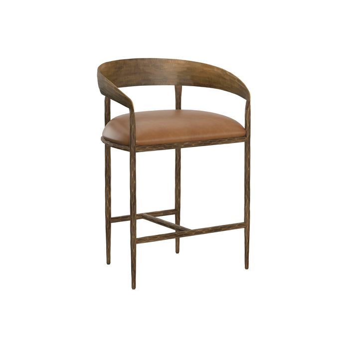 Zanatta Hammered Brass & Tan Leather Counter Stool | Bone & Brass