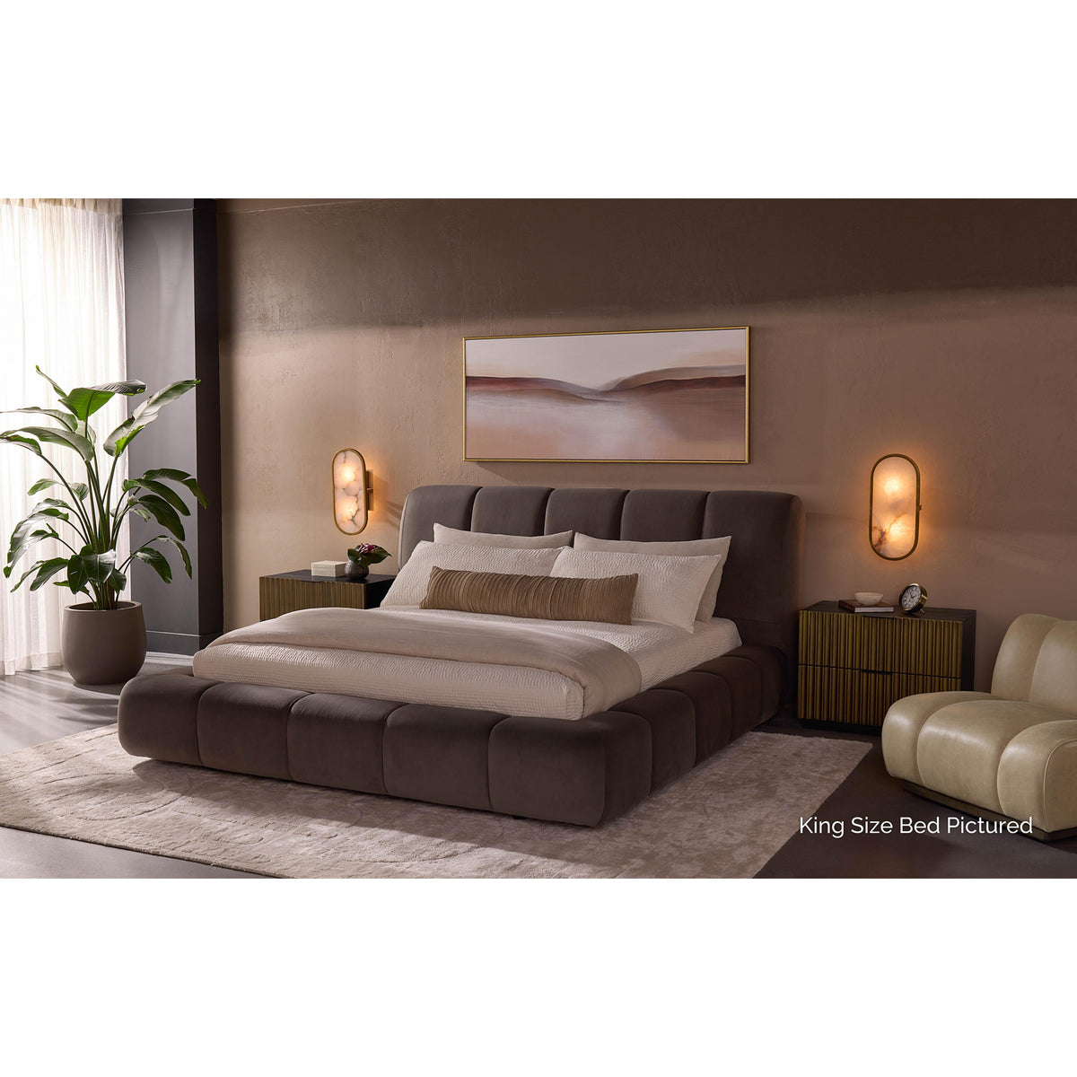 Olena Dark Brown Upholstered Queen Bed
