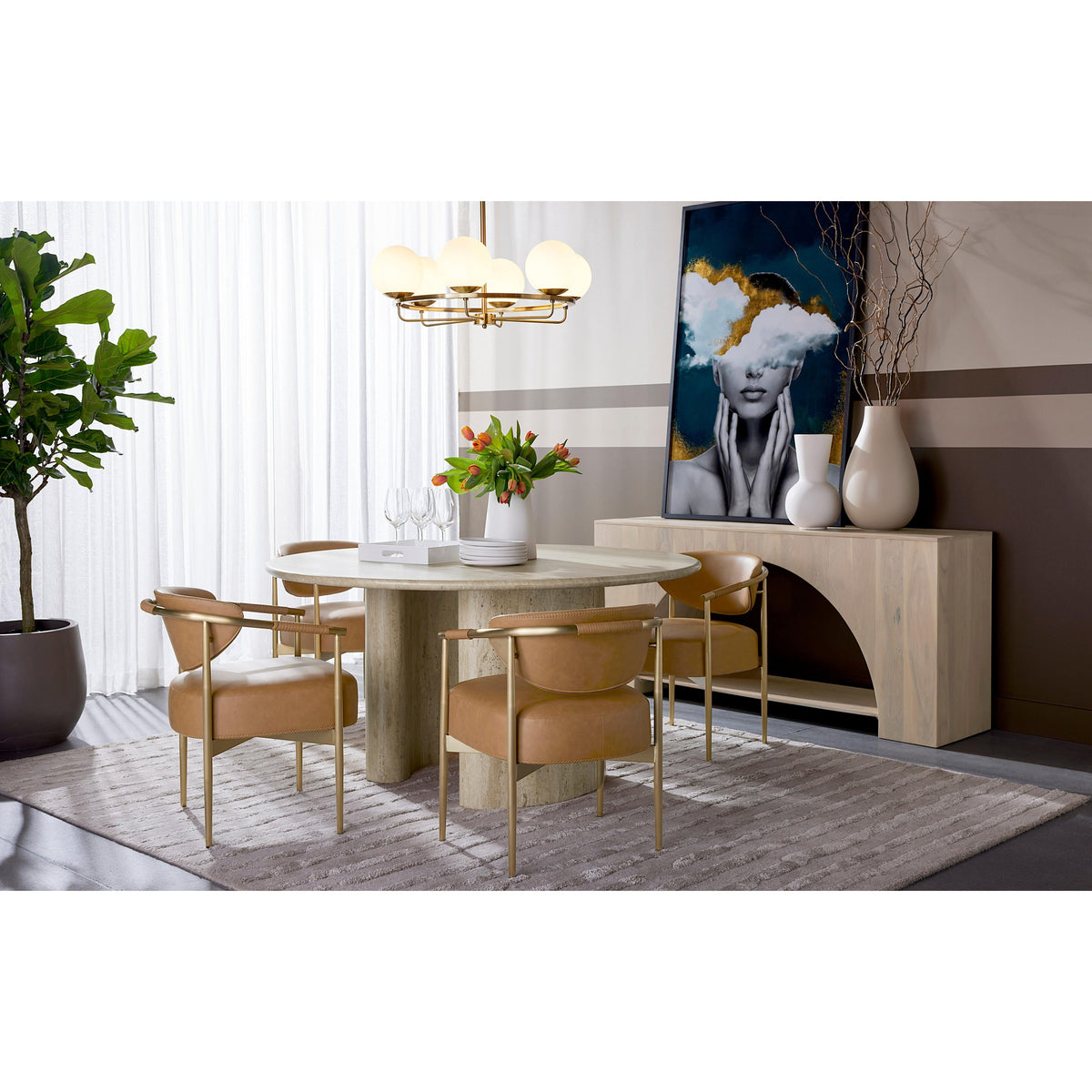 Heloise Cognac Leather & Gold Dining Armchair