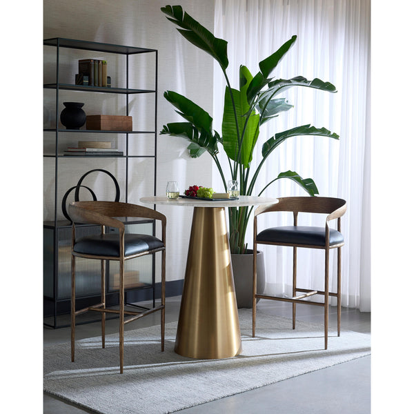 Zanatta Antique Brass & Black Leather Counter Stool - Stool Side View | Bone & Brass