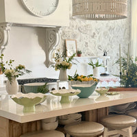 Encanto Pistachio Green & White Pedestal Cake Plate - Cake Plate Side View | Bone & Brass