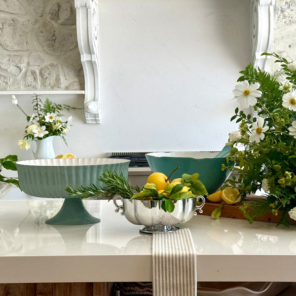 Encanto Turquoise & White Large Serving Bowl