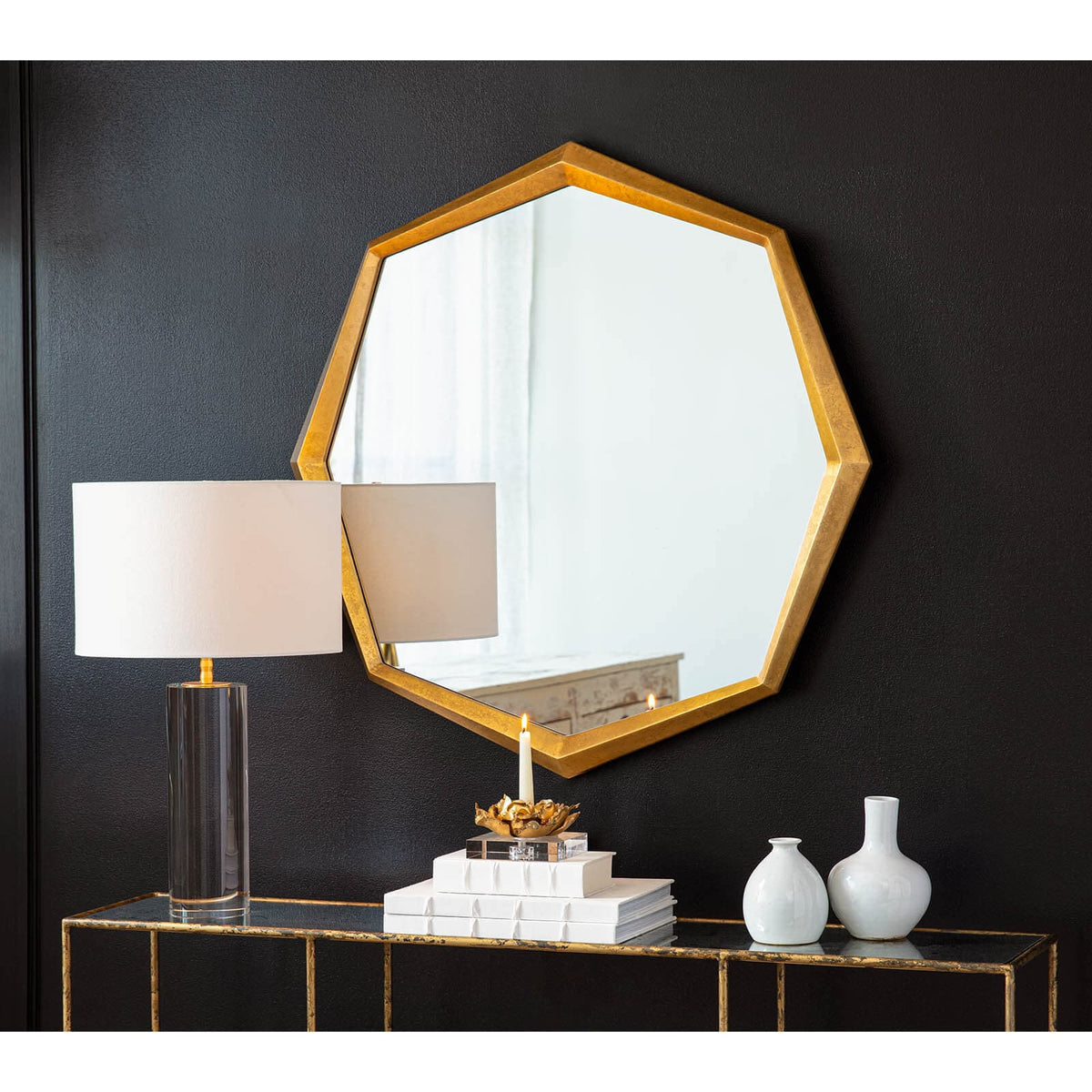 Hadley Gold Leaf Octagon Mirror - Mirror Detail | Bone & Brass