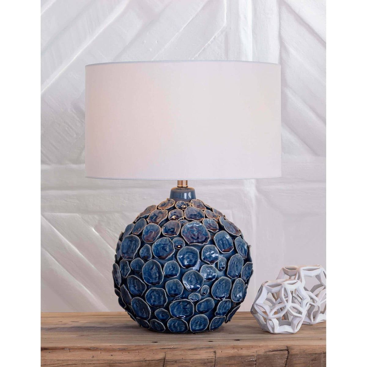 Lucia Ceramic Table Lamp Blue - Lamp Detail | Bone & Brass