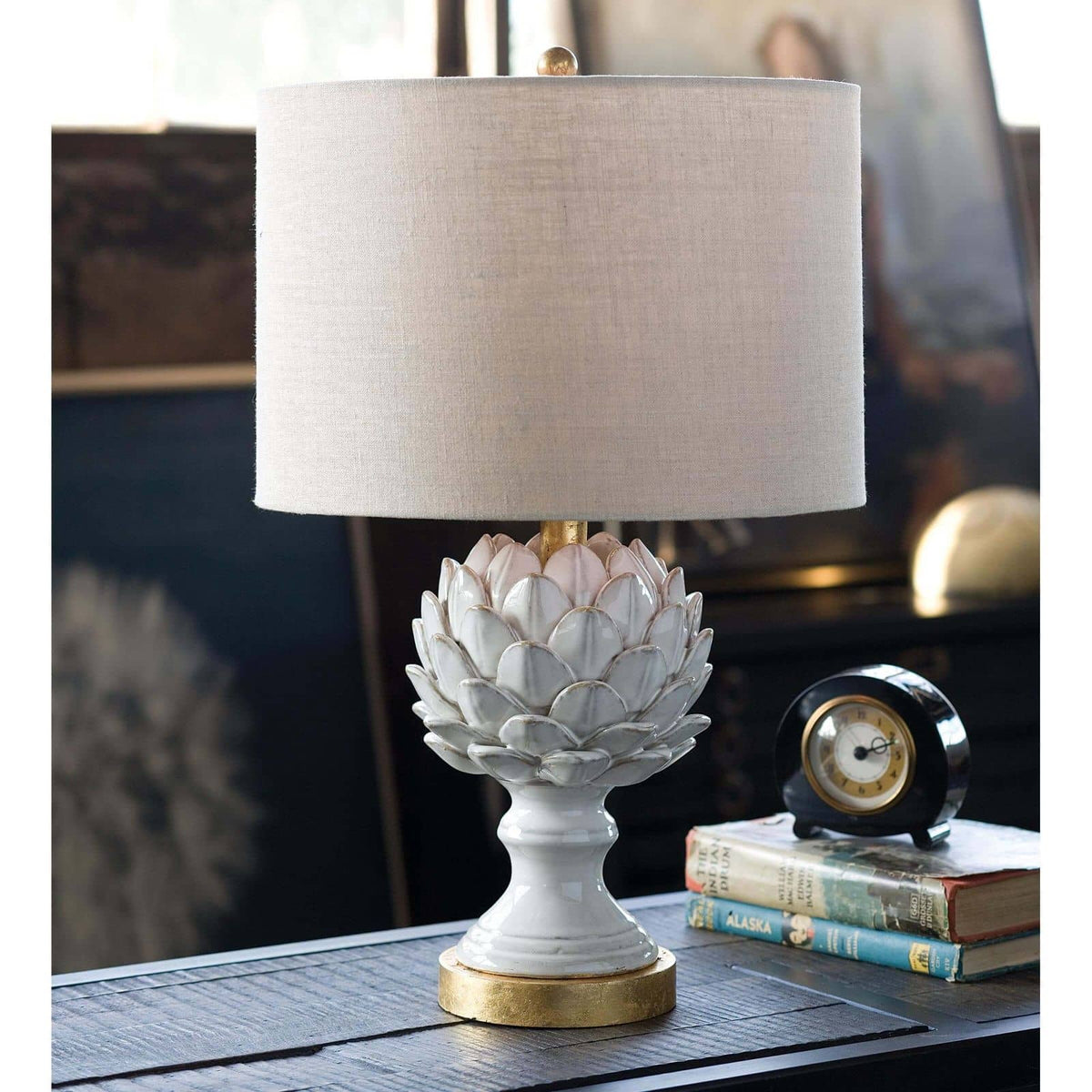 Leafy Artichoke Ceramic Table Lamp Off White - Lamp Detail | Bone & Brass