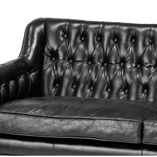 Vintage Black Leather Equestrian Sofa
