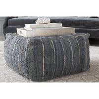 Gray & Metallic Square Leather Ottoman