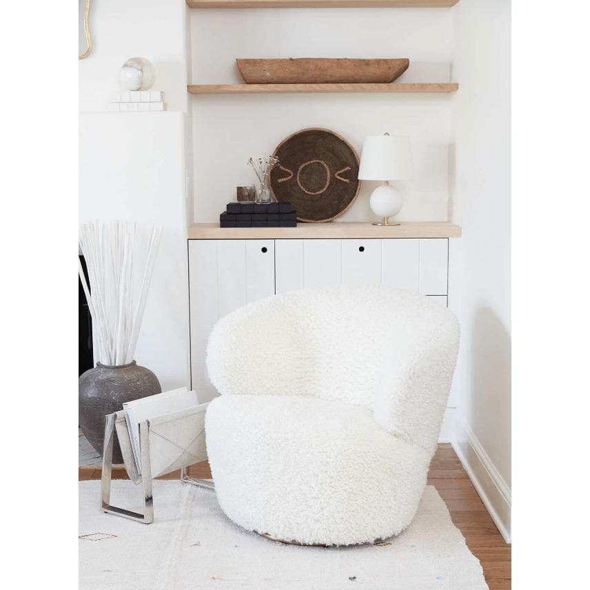 Myra White Boucle Swivel Chair