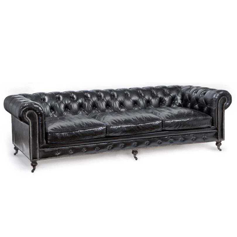 Chesterfield Vintage Argentinian Black Leather Sofa