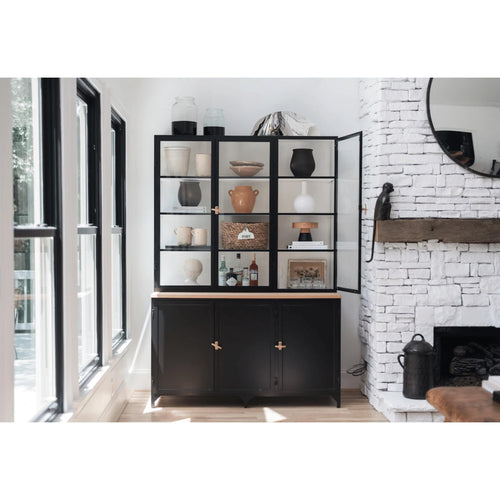 Black 3-Door Glass Storage Cabinet
