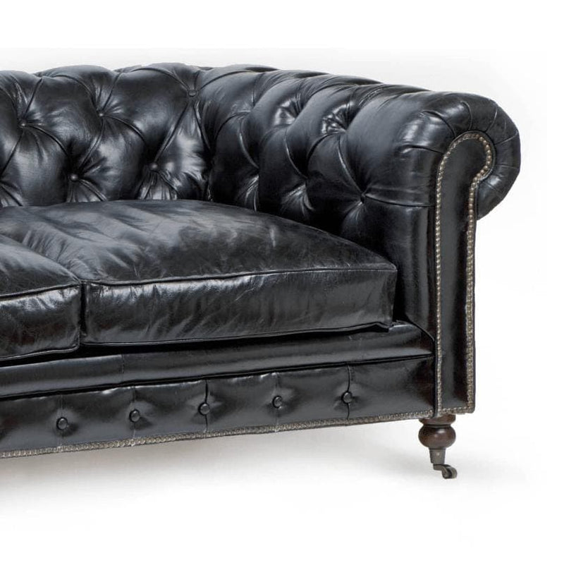 Chesterfield Vintage Argentinian Black Leather Sofa