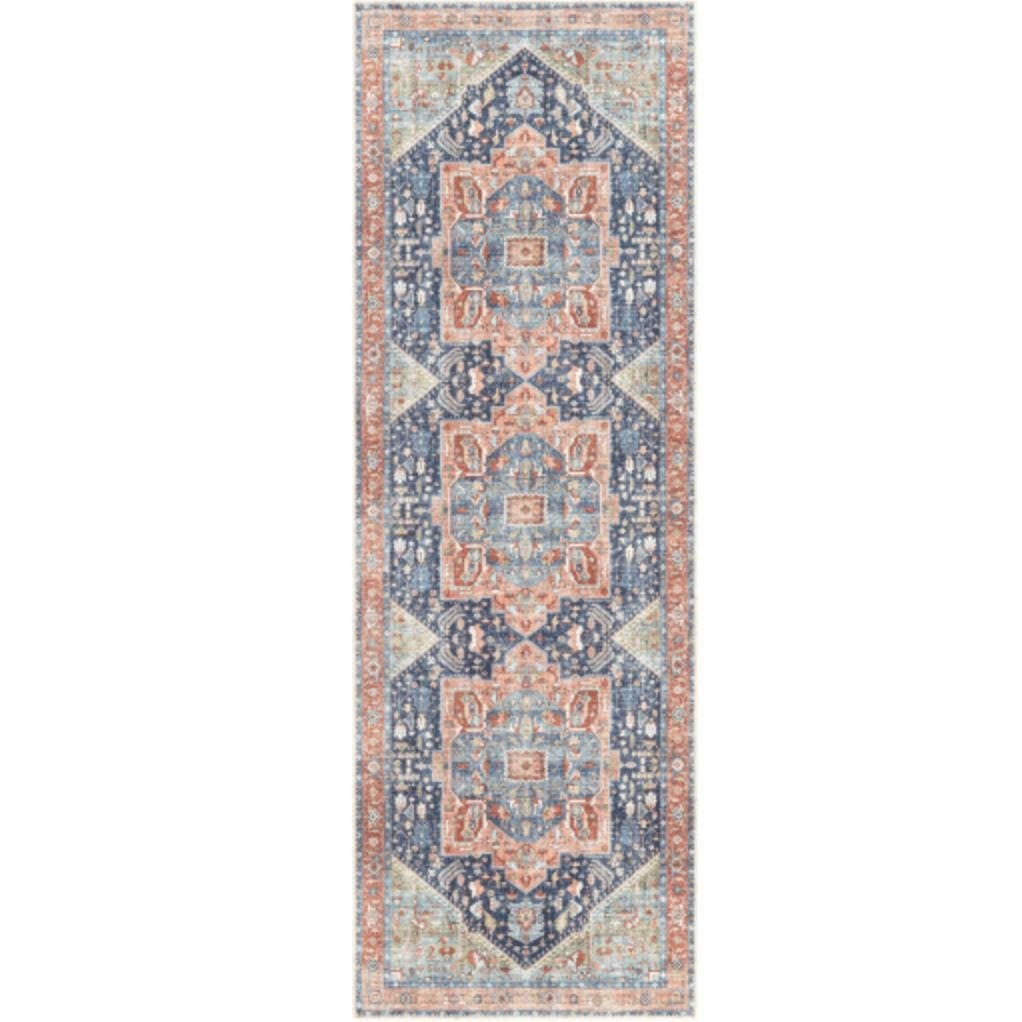 Amelie Navy & Peach Chenille Washable Rug