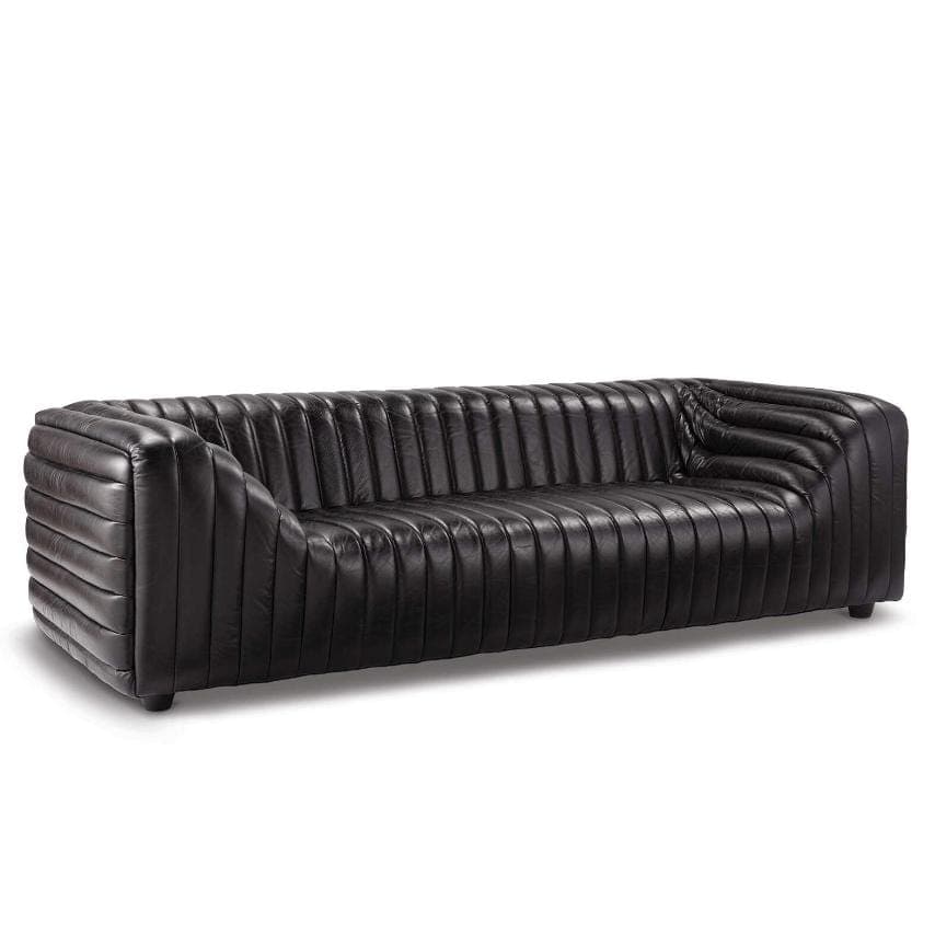 Sarasota Pleated Black Leather Sofa