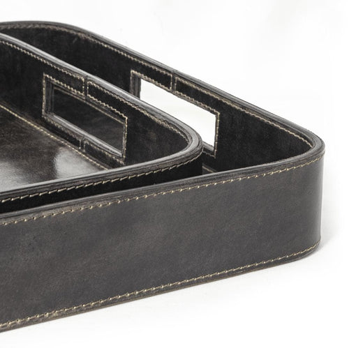 Derby Rectangle Leather Tray Set Black