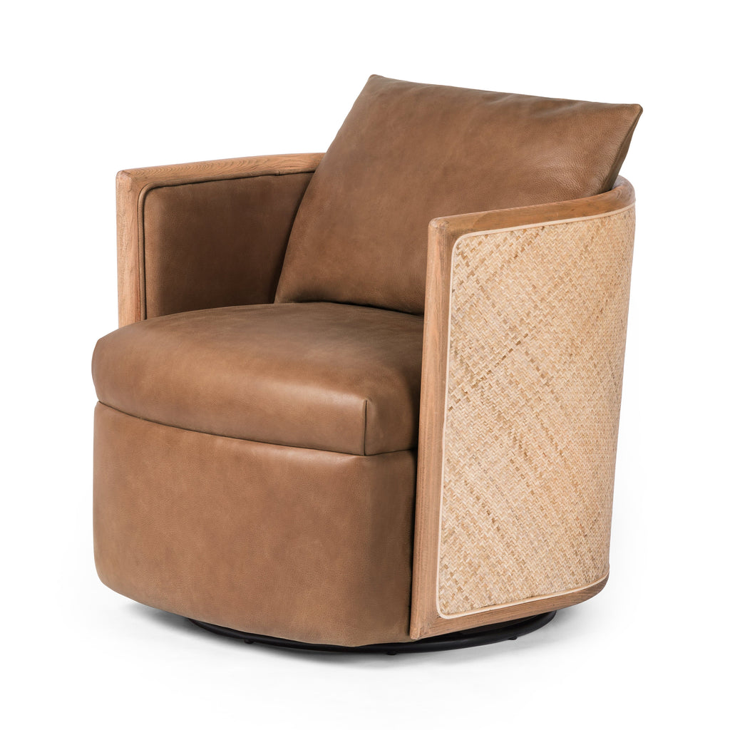 Millie Leather & Cane Swivel Chair