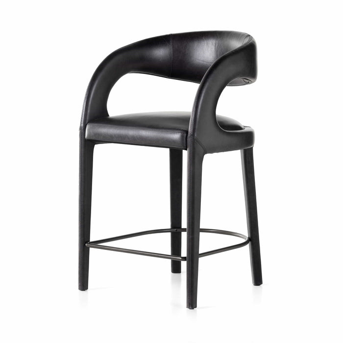 Hannah Black Leather Counter Stool