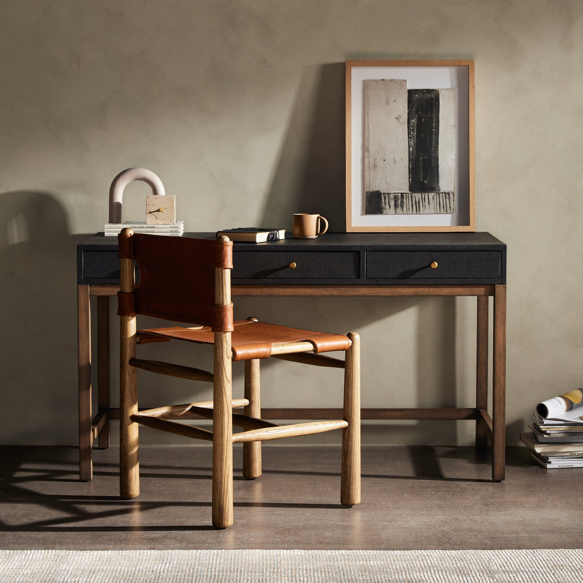 Finn Black Raffia Desk