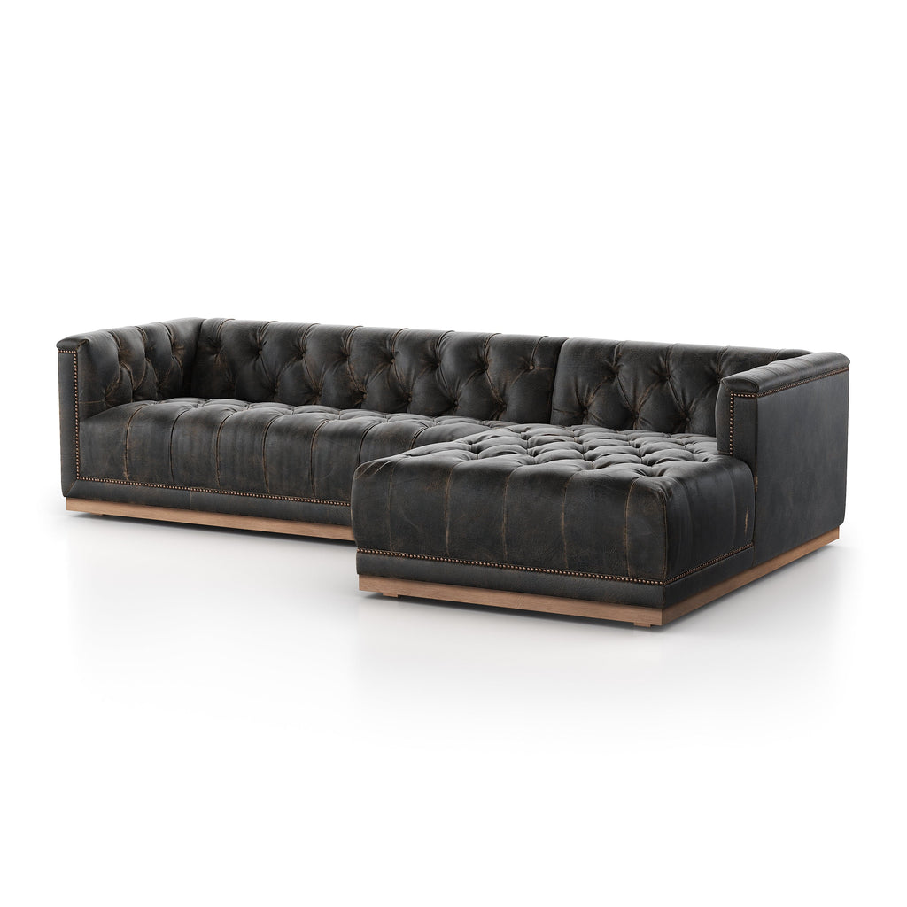 Marcello Destroyed Black Leather Sectional