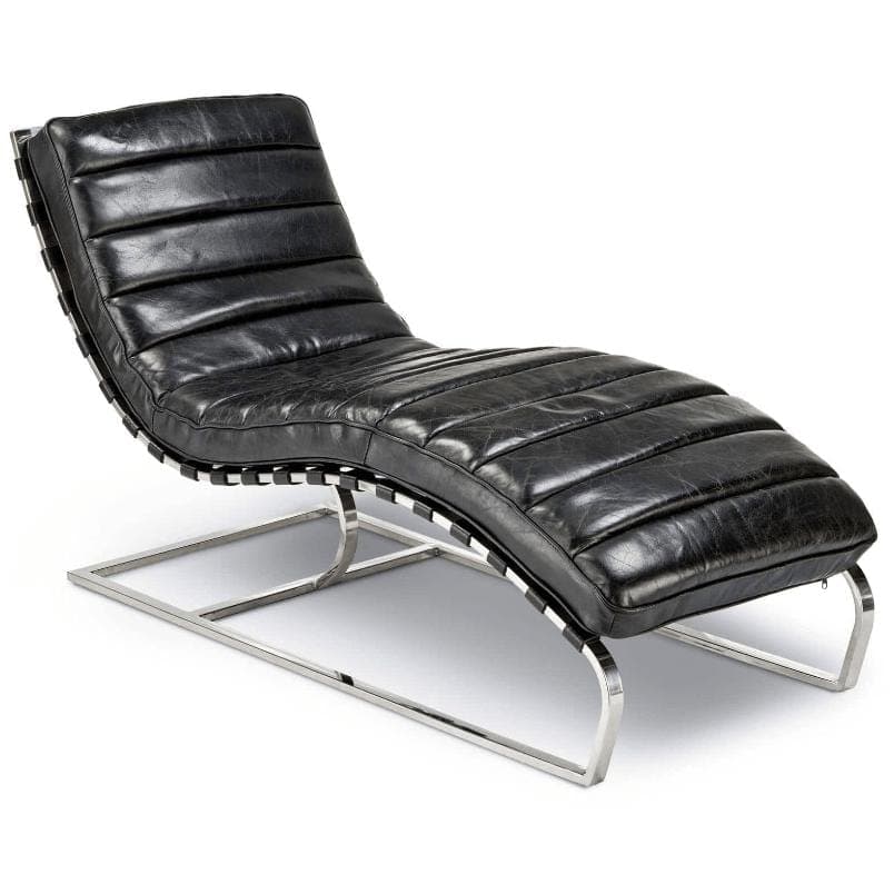 Vintage Black Leather Chaise Lounge