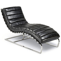 Vintage Black Leather Chaise Lounge