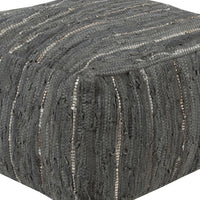 Gray & Metallic Square Leather Ottoman