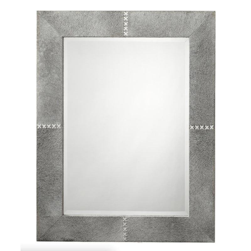 Grey Hair-On-Hide Rectangle Mirror