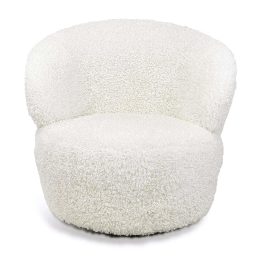 Myra White Boucle Swivel Chair