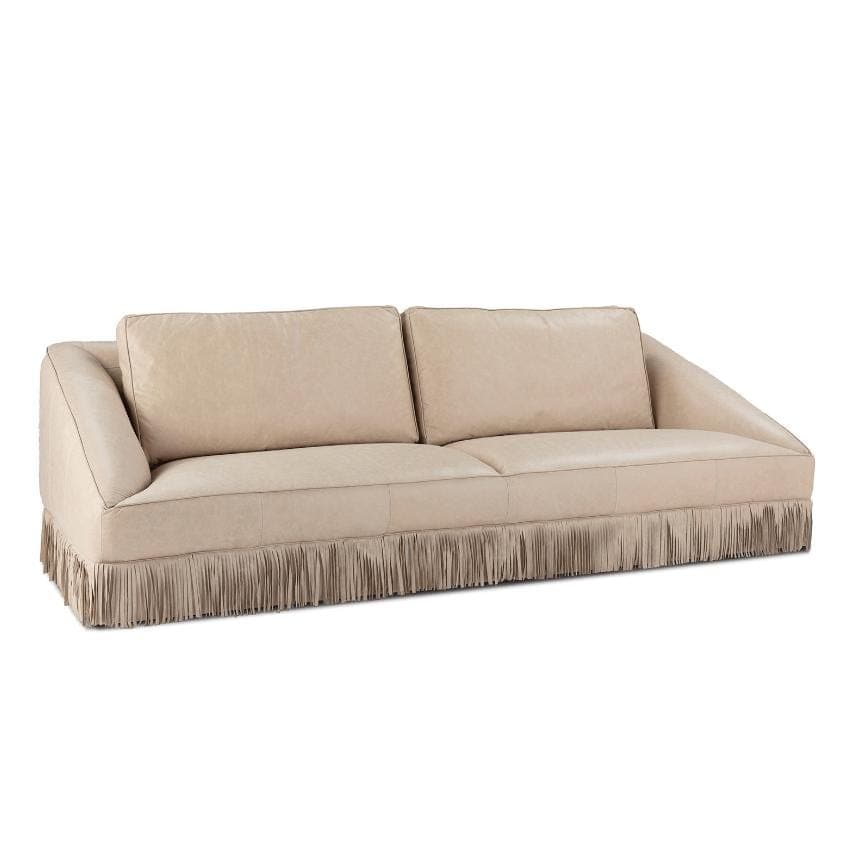Moderno Cappuccino Fringed Leather Sofa