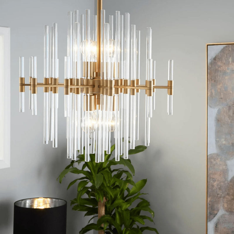 Montreal Aged Brass & Glass Chandelier, Small
