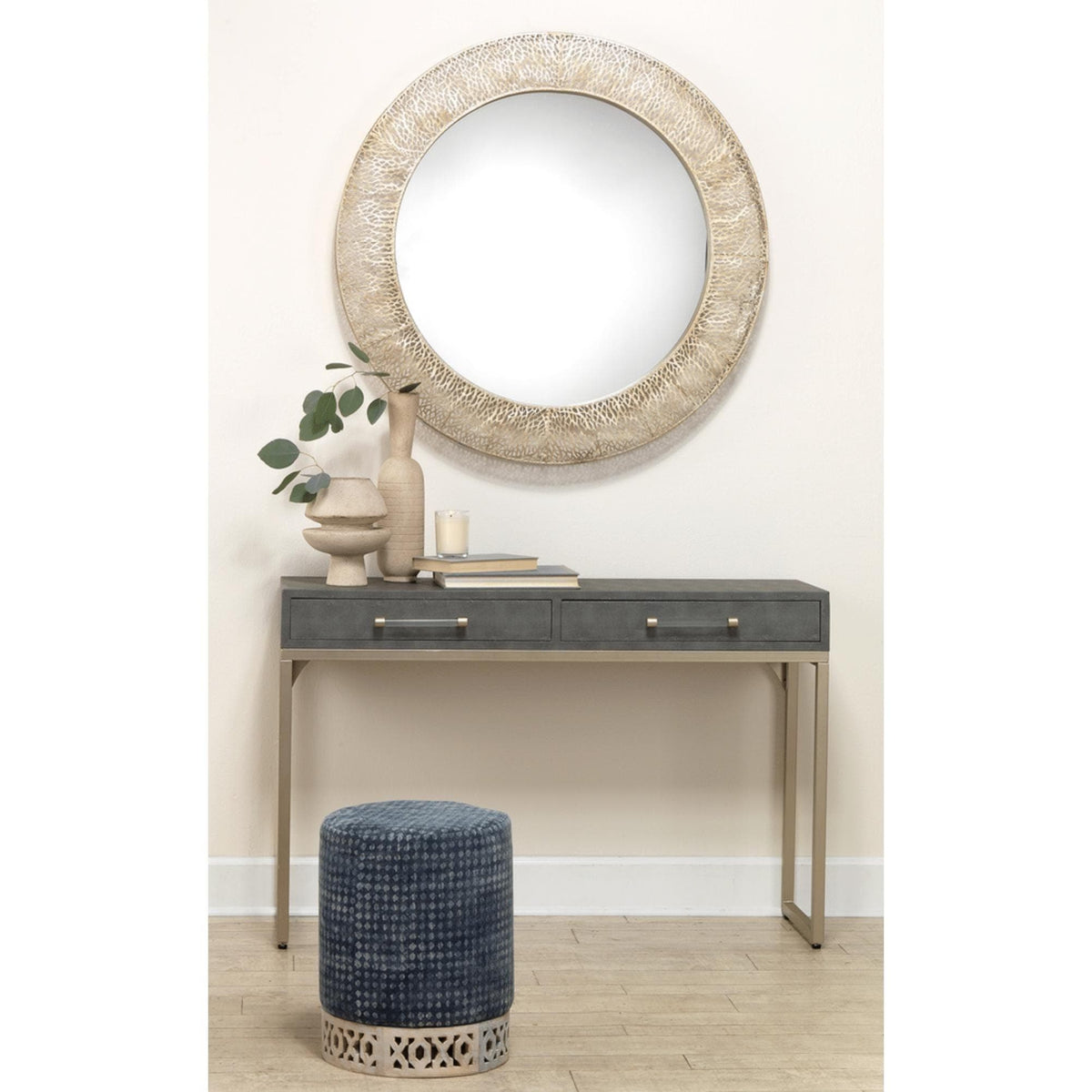 Kain Grey Shagreen & Nickel Console Table