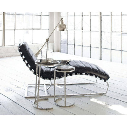 Vintage Black Leather Chaise Lounge