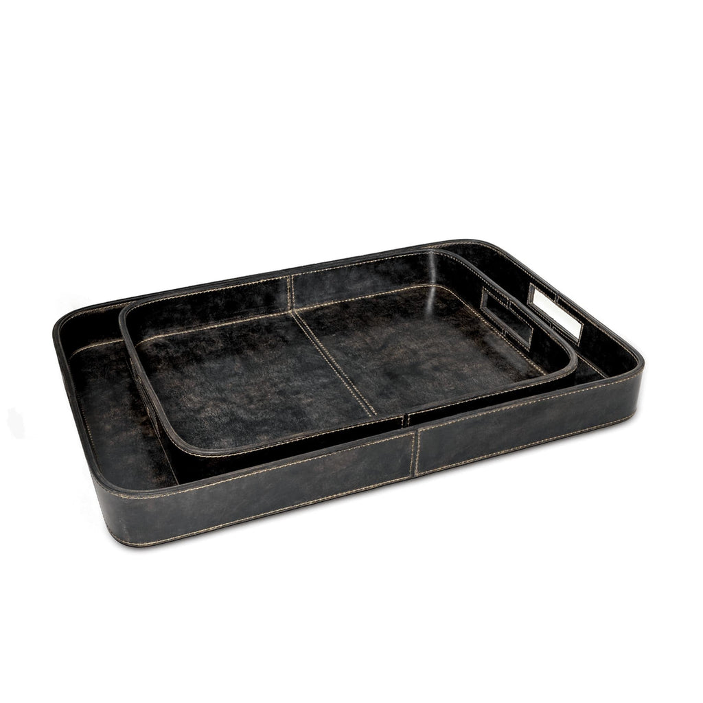 Derby Rectangle Leather Tray Set Black