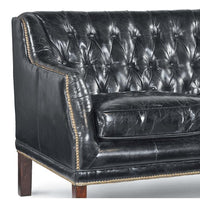 Vintage Black Leather Equestrian Loveseat