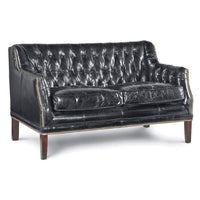 Vintage Black Leather Equestrian Loveseat