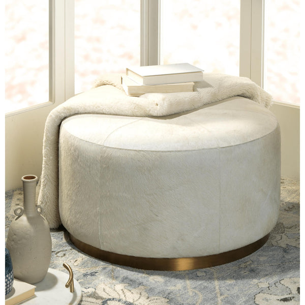 Thackeray White Hide Round Ottoman