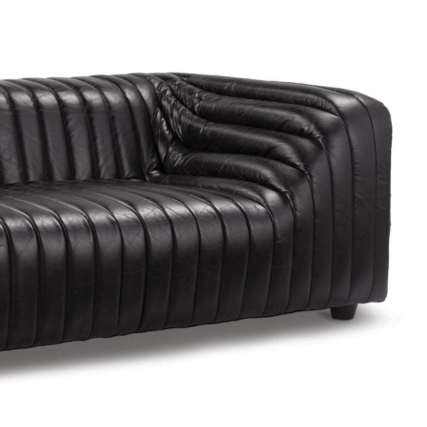 Sarasota Pleated Black Leather Sofa