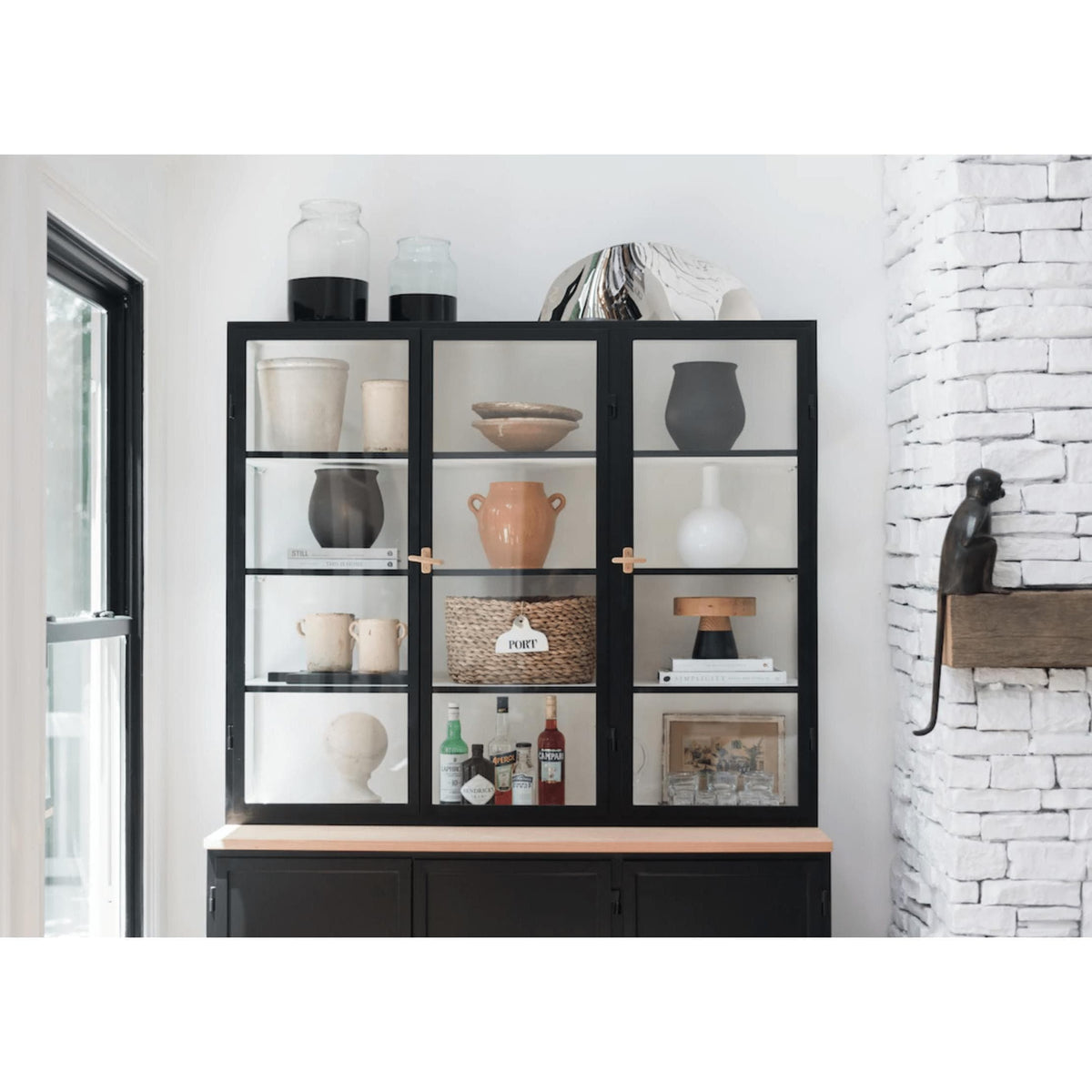 Black 3-Door Glass Storage Cabinet