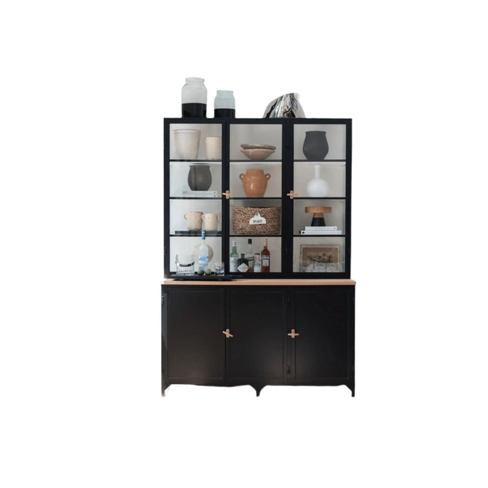 Black 3-Door Glass Storage Cabinet