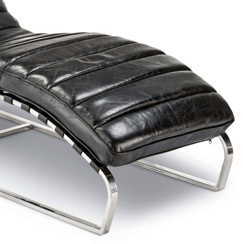 Vintage Black Leather Chaise Lounge
