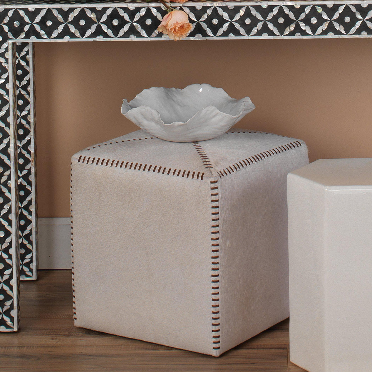 Peony Bowl in White Ceramic