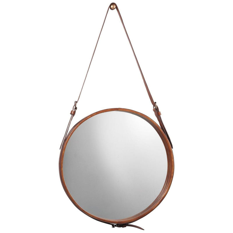 Round Brown Leather Buckle Mirror